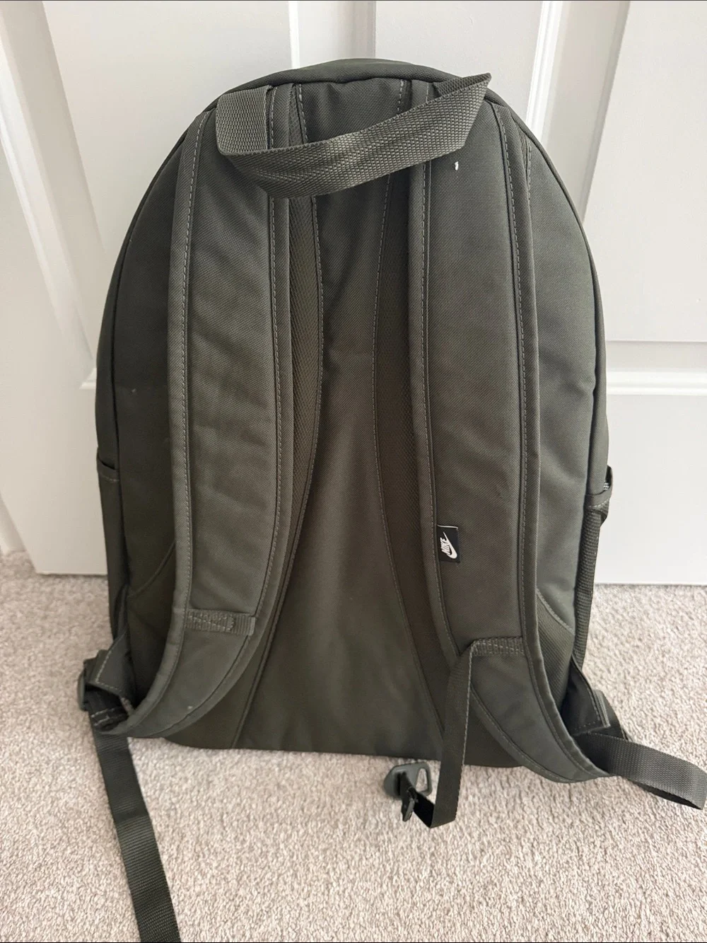 Nike Dark Olive Green Backpack with Front Bungee and Large Swoosh